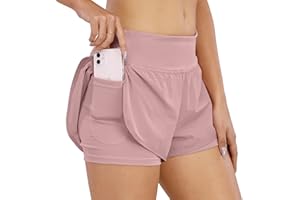 COTOP Pantalone Corto de Running Mujer,2 en 1 Pantalones Cortos Verano de Cintura Alta con Bolsillo,Pantalone Corto elásticos de Secado rápido para Mujer para Fitness Jogging Gimnasio Entrenamiento