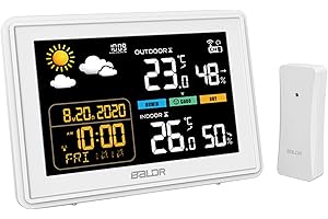 LEVIPE Stazione Meteo con Sensore Esterno, Stazione Meteo Digitale con iInterno Esterno Previsioni Meteo Temperatura e Umidità Dell'aria, Sveglia, Orologio Radiofonico DCF, Visualizzazione Dell'ora