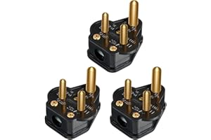 Geliking 5 Amp Round 3 Pin Plugs, BS546 Type G Adaptor Electrical Plug for Home Lights, Lamp(Black, 3 Pack)
