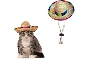 AWOCAN Pet Straw Hat Funny Mexican Sombrero Cap Party Decorations for Birthday for Small Pets, Puppy, Cat