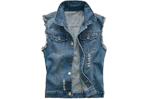 Kelmon Giacca Denim Uomo Gilet per Vintage Strappato Gilet di Jeans da Uomo Senza Maniche Giacca Jeans Capispalla