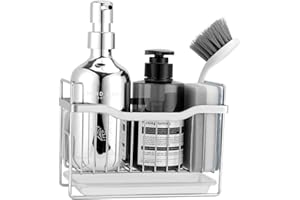 MainPi Soporte Esponja Fregadero,Organizador Estropajo Fregadero Acero Inoxidable,Organizador Fregadero Cocina Estropajo y Jabon,Soporte Guardar Esponja de Cocina con Bandeja de Drenaje (Plata)