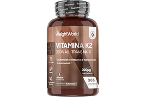 WEIGHTWORLD Vitamina K2 MK7 200µg, Vegana, 100% All-Trans MK-7, 1 Sola Compressa al Giorno, (1 Anno di Fornitura), 365 Compresse da 5 mm, K2 Vitamina, Menachinone, Integratore Senza Magnesio Stearato né Glutine