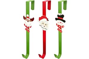 Falafoty 3 Piezas Ganchos metálicos navideños para puertas Door Hook Hanger Christmas Decoration Hook puerta delantera para decoración navideña Navidad fiesta puerta hogar oficina plata (Red)