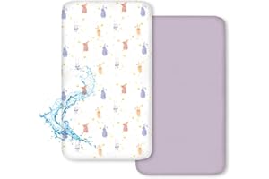 BIMOCOSY Little Grape Land de Draps pour Lit Bébé 2 Pièces 70x140 cm 100 % Imperméable Respirante Certifié Oeko-TEX Protège Matelas Amovible et Lavable Motifs Mignons pour Berceau et Matelas Bébé(lapine)