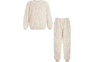 Miutii Kinder Jungen Mädchen Fleece Schlafanzug Zweiteiler Kuschelig Pullover + Hose Warme Winter Nachtwäsche Flauschiger Pyjama Set