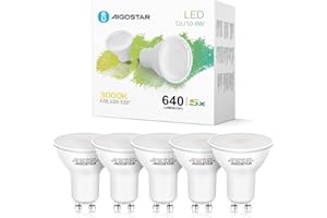 Aigostar - Bombilla LED 8W GU10, Luz calida 3000K, 640lm, Esmerilada, no regulable - Caja de 5 unidades