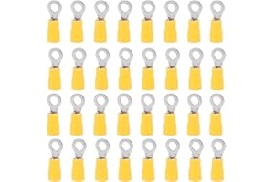 Ruidee 50 Pezzi Terminali ad Anello Connettori Elettrici M5 PVC Occhiello Anello Isolati Capicorda Giallo di Rame Connettore Terminale per Il Collegamento di Cavi, Fili (PRY5)