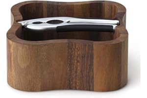Continenta quadratische Nussschale aus Akazie Kernholz mit integriertem Qualitäts-Nussknacker, Größe: 24,5 x 24,5 x 8 cm