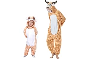 Elfin-Lore Enfant Pyjamas Flanelle Costume Animal À Capuche Chaud Vêtements De Nuit Combinaison Onesie Filles Garçons Mignon