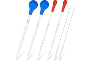 luckaide 4 szklane pipety, 1 ml/5 ml/10 ml, z gumową kulką pipety ze szczotkami, długa pipeta do pipety, duża, pipeta do pomiarów, do laboratorium, szkoły, badań żywnościowych