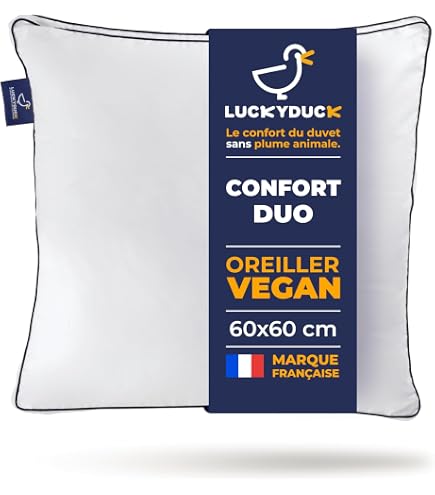 Oreiller Confort Plus 50x70 Cm - Soutien Renforcé, Garnissage Microfibre, Housse Percale Coton - Lavable Machine - 12