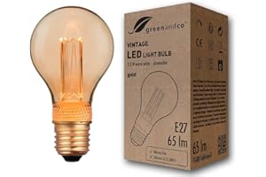 greenandco Bombilla LED Regulable Decorativa Edison Estilo Vintage | E27 A60 | Dorado | 2,3W 65lm | 1800K Blanco Extra Cálido | 320° | 230V | Sin Parpadeos