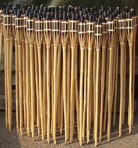 18 Stück Gartenfackeln 60 cm Bambus Fackel Öllampen mit Sturmverschluss Dochtschutz mahagonifarben - 2