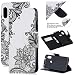 Produktbild Hülle für Xiaomi Mi A2 Lite, Schwarze Kunstblume Muster PU Leder Handyhülle mit Ständerfunktion, E-Lush Schutzhülle Magnetverschluss Flip Case Wallet Cover Stoßfest Handytasche