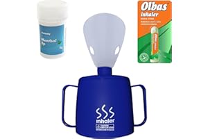 KUNWELY Medisure Steam Inhaler Cup Bundle with Menthol BP + Olbas Nasal Inhaler Stick - Relief from Catarrh, Colds, Cough, Flu, Influenza, Nasal Congestion and Blocked Sinuses | Suitable for Adults and Kids