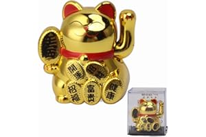 Mumusuki Winkekatze, Solarbetriebene Niedliche Glückskatze Maneki Neko Winkearm für Glück und Reichtum, Neko Winke Katze Chinesische für die Dekoration, Glücksbringer, Geschenke (Golden)