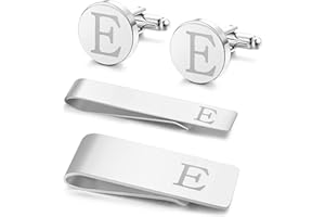 Morfetto 4 Stück Edelstahl Manschettenknöpfe Krawattennadel Geldscheinklammer Set Initialen A-Z mit Geschenkbox für Trauzeuge Bräutigam Hochzeitsgeschäft