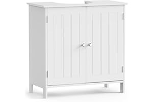 VonHaus Under Sink Bathroom Cabinet – White Under Sink Storage for Bathroom - Freestanding Under Basin Cabinet with 2 Shelves - Tongue & Groove Design Doors – Shaker Style Furniture – Holbrook