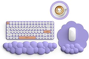 ALTUEEY Cloud Keyboard Wrist Rest with Mouse Mat and Coaster, 3 in 1 Ergonomic Wrist Support Keyboard Desk Wrist Rest Set, Soft Memory Foam Wrist Cushion Support for Typing/Gaming - Purple