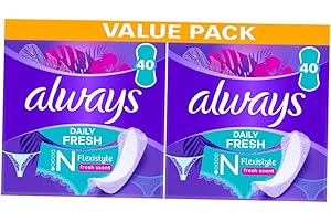 Always Daily Fresh Slim Flexistyle Lot de 80 protège-slips (2 paquets de 40) respirants, flexibles, confortables, protection quotidienne, design fin, s'adapte à tous les styles de sous-vêtements