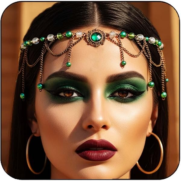 Zoestar Vintage Kopfkette (goldfarben Mit Grünen Kristallen) – Stirnschmuck Mit Quasten Für Partys, Halloween, Hochzeiten