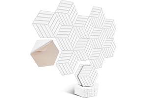 PAAUZOENG Hexagon Akustikplatten selbstklebend 12 Stück I Schallabsorber Schallschutz mit hoher Dichte für Wand Decken Holz & Tür - Akustikpanel Schallschutzplatten, 30x26x0.9cm,Streifen,Weiß