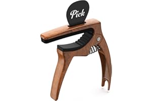 TANMUS Capodastre 3 en 1 pour guitares acoustiques et électriques (avec support de médiator et 4 médiats), ukulélé, accessoires de guitare en boi(couleur grain de bois)