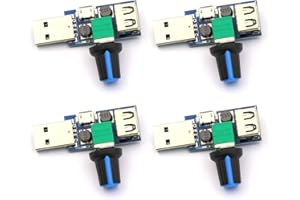 DUBEUYEW USB-Lüfterdrehzahlregler, DC 5 V, Stufenloser Mini-USB-Lüfterregler, DC 4–12 V bis 2,5–8 V, 5 W, Drehzahlregler mit Schalter (4 Stück) (Blau)