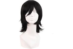 MapofBeauty 14 Pulgada/35 cm Corto de Cosplay Traje Anime Pelucas Con Flequillo Wolf Tail Sintética Side Part Cabello Para Fiesta (Negro)
