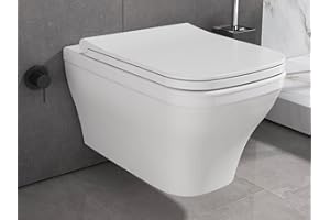 Aqua Bagno | Eckige Taharet-Toilette mit Bidetfunktion, spülrandloses Hänge-WC mit Softclose, Keramik weiß | 53,5cm lang