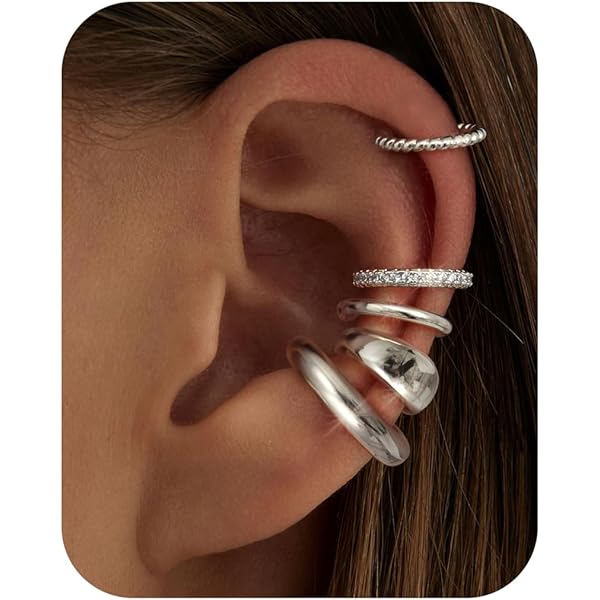 FANCH Oormanchetten zonder gat voor dames en meisjes, 6 stuks, 14 K, verguld, hypoallergeen, nep-oorpiercing, verstelbaar, niet tarnish, helix, kraakbeen, wrap, oorbellen, set