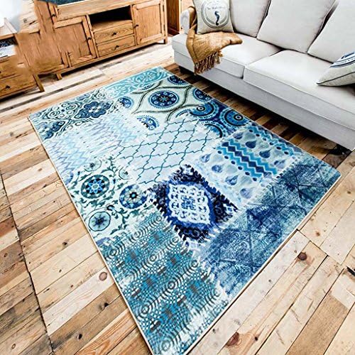 SKC Rugs Simple Fashion Rural Blue Blocks Living Room Coffee Table Sofa Bedroom Large Carpet Carpet Foot Pad ( Size : 1.2m*1.7m )
