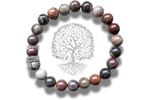 VIBRASENS NATUROPATHIE Bracelet Abondance - vraies pierres naturelles - perles naturelle pour la chance et la prospérité - Agate fossile - Fabriqué en France - Accessoire mode et business