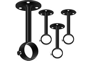 SEGNAYEN Deckenvorhangstangenhalterungen, 4 Stück, schwarze Vorhangschienenhalterung, 25 mm, robuste Metall-Schrankstangenende, Stützstange, Sockel, Kleiderschrank, Flansch, Rohrhalter, Edelstahl