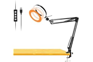 Workbench Light, Desk Ring Light with Swivel Clamp Arm,8'' USB Ring Light for Reading,Craft,Makeup,YouTube,Live Streaming,Study,Architect Drafting - Acetaken