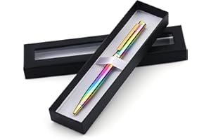 Greoer Laser Metal Ballpoint Pen Rainbow Colors with 2 Pieces Replacement Refills & Black Gift Box Premium Ballpoint Pen Black Ink for Thank You Gift Teacher Friend Gift , 1+2