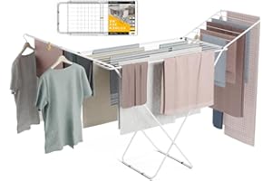 Newlux - Tendedero Plegable con Alas Stand V20, 180x55x112 cm, 19 Metros de Capacidad. Tenderete de Ropa Plegable Metálico con Rail Deslizante, Soporta 17 Kg, Ideal para Interior y Exterior, Blanco