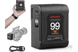 V Mount Batería,Moman Power 99 Pro V Lock Battery 99Wh/6875mAh con Salida D-Tap/USB-C/A, Primer OLED con indicación de la Hora para Vídeocamara Blackmagic BMPCC Cámara, Bateria-V-Mount-Mini-Battery