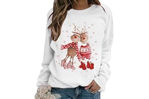 PEUIGNAO Pull Christmas Noël Femme Pull Sweat Moche de Noel Drole Femme Funny Merry Christmas Sweatshirt Sweat Renne Noël Femme Grande Taille Pullover Sweat-Shirt Noël Moche Pulls Ado Personnalisé Cerf