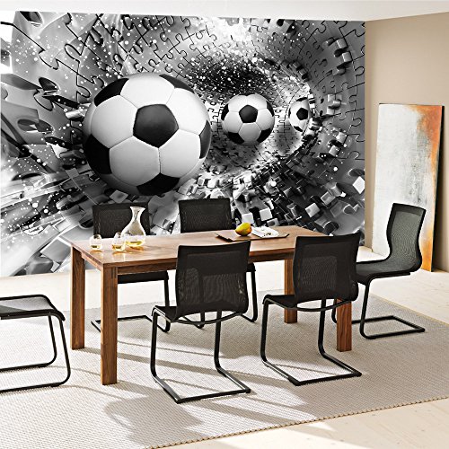 Vlies Fototapete 200×140 cm PREMIUM PLUS Wand Foto Tapete Wand Bild Vliestapete – Fußball Tapete Abstrakt Fußball Rechteck Puzzle Tunnel schwarz – weiß – no. 979 - 7