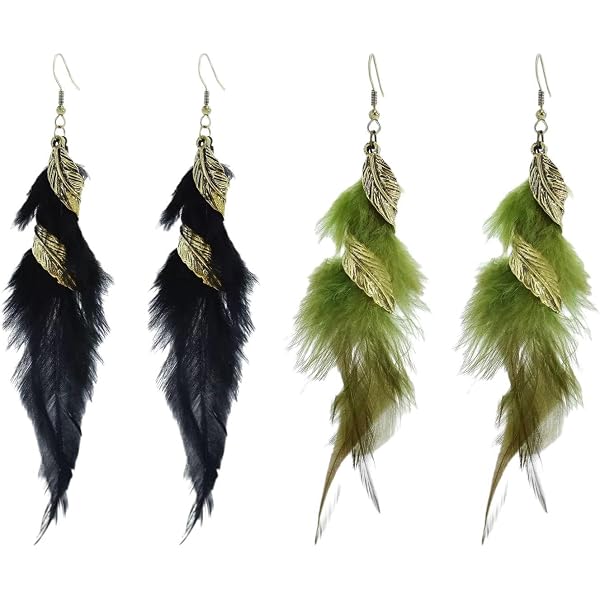 bijoux boucle d'oreille plume naturelle bohème truquoise