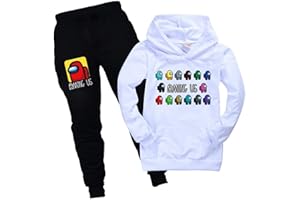 Baonmy Among Us Juego Sudadera con Capucha para niños con Dibujos Animados Pijamas para niños, Sudadera de Manga Larga y Pantalones