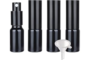 PQPAUTY TIANZD 4 Piezas Botella de Cristal Negro con Bomba en Spray 10ml, Frasco de vidrio con Pulverizador Negro para Aceites Esenciales Perfume Envase Cosmético, Embudo