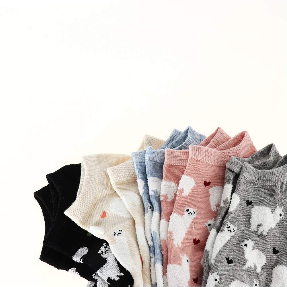 EPRHY Damen Mädchen Low Cut Socken, 5 Paar, süße Cartoon Alpaka und Herz-Muster, weiblich, Fashion Knöchel, Keine Show Socken, Baumwolle, Casual Socken, Geschenkidee, Ventil – Bild 3