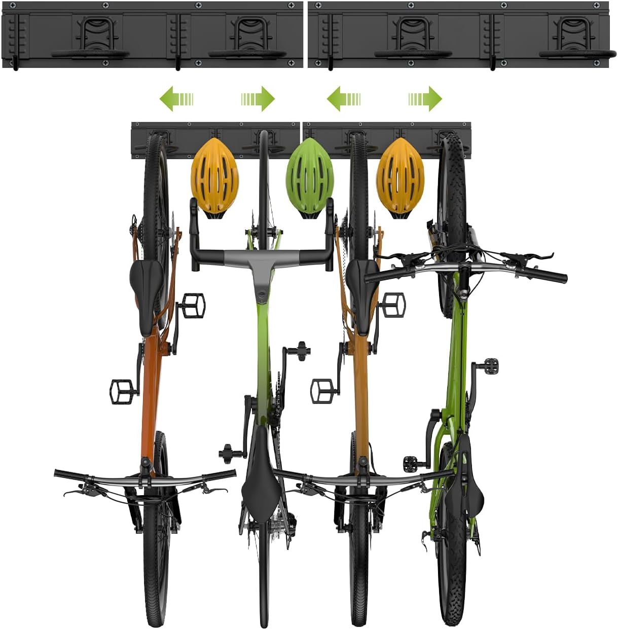Housolution Soporte de Pared para Bicicleta, Estante de Almacenamiento de Bicicleta 32 Pulgadas, Ganchos para 4 Bicicletas + 3 Cascos hasta 300 Libras Acero Sólido Aparcabicicletas para Garaje, Negro