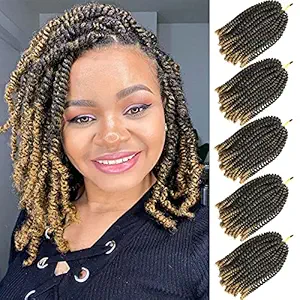 5 Packs Spring Twist Hair 8 Inch Fluffy Spring Twist Crochet Braiding Bomb Twist Ombre Colors Hair Extensions for Butterfly Locs(8inch, T1B 27)