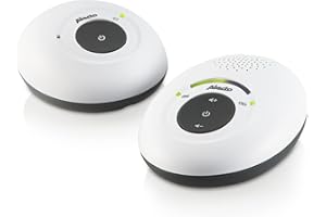 Alecto DECT Babyphone - Babyphone Audio avec 300m de portée - Baby Monitor Full ECO - Adaptateur et Piles Rechargeables Inclus - 100% sans interférences - Blanc/Gris