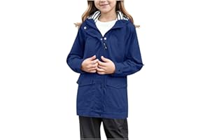 riou Giacca Impermeabile Bambina e Ragazze Cappotto Antipioggia Maniche Lunghe Felpe con Cappuccio e Zip Giubbino Leggero Primavera Autunno Regolabile Antivento Giacca da Trekking Softshell 3-14 Anni