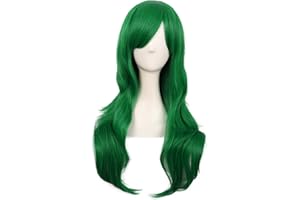 MapofBeauty 28 Pulgada/70 cm Monochrome Side Flequillo Natural Rizo Largo Rizo de Cosplay Pelucas (Hierba Verde)
